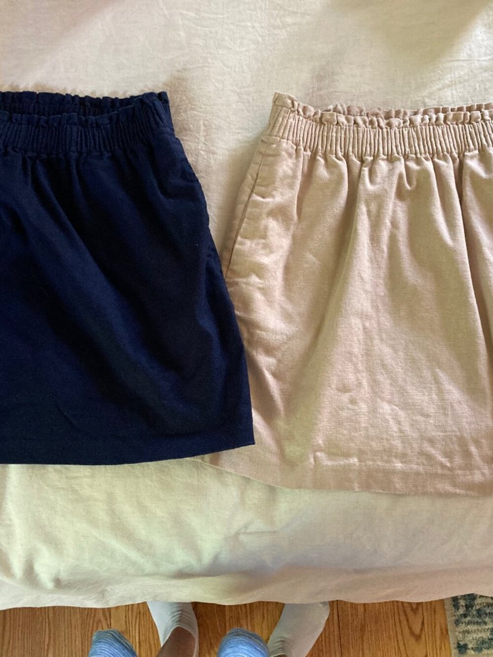 Two J Crew Sidewalk Skirts, Navy and Tan, Size 6